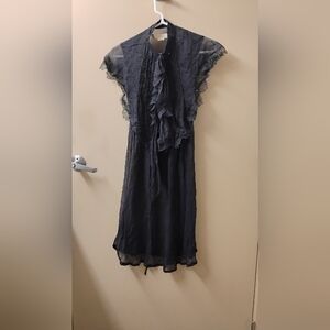 Hanii Y Twee Sheer Silk Buttoned Lace Trim Ruffled Gothic Dress